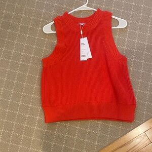 Coral Red Sleeveless Cotton Knit Sweater
